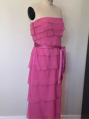 Kay Unger Strapless Layered Ruffle Pink Gown